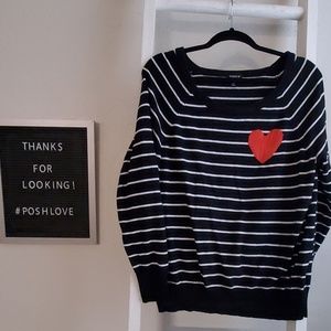 Black and white striped heart sweater